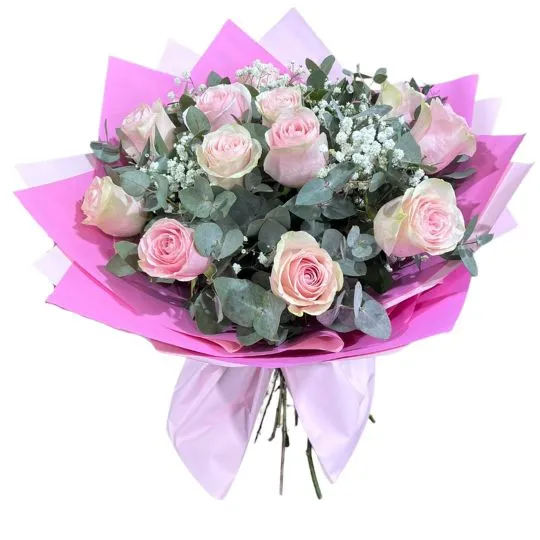 Ramo de 12 rosas rosadas importadas